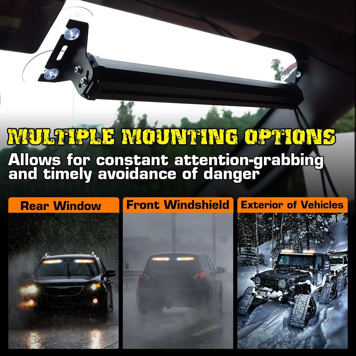 2x17.7 Traffic Advisor Light Bar w/Digital Display Controller Windshield LED Emergency Strobe Visor Safety Warning Hazard Flashing Lights for Firefighter Police Trucks Vehicles, Amber/White