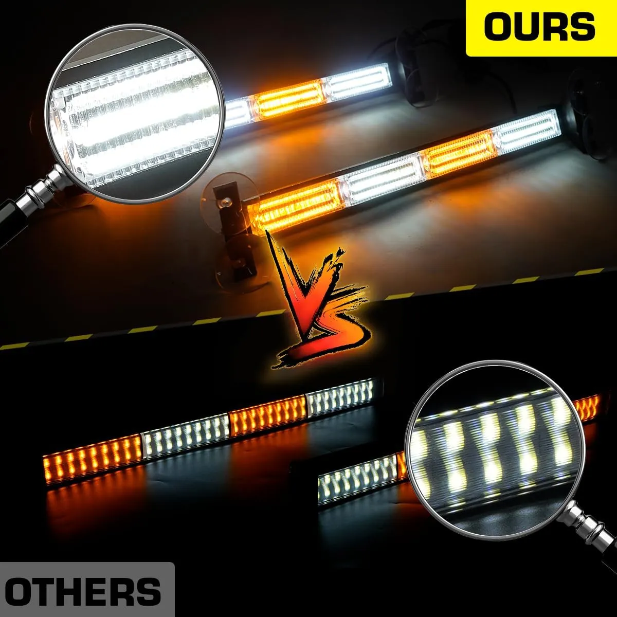 2x17.7 Traffic Advisor Light Bar w/Digital Display Controller Windshield LED Emergency Strobe Visor Safety Warning Hazard Flashing Lights for Firefighter Police Trucks Vehicles, Amber/White