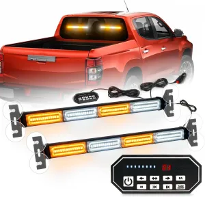 2x17.7 Traffic Advisor Light Bar w/Digital Display Controller Windshield LED Emergency Strobe Visor Safety Warning Hazard Flashing Lights for Firefighter Police Trucks Vehicles, Amber/White