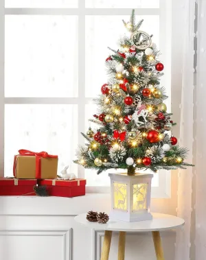 3 Ft Frosty Lighted Artificial Christmas Tree, Pre-Lit Mini Christmas Tree with 78 Dual-Color LED Lights, 8 Lighting Modes Tabletop Small Xmas Tree, White Elk Base for Home Office Party Holiday Decor