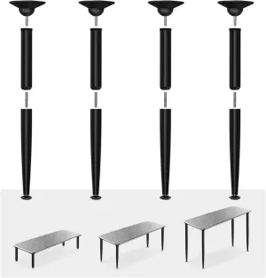 3-in-1 Metal Folding Table Legs with Adjustable Floor Protectors for Round or Square Table, Collapsible Home DIY Furniture Legs, 28/18 /14 Inch, Black, Set of 4