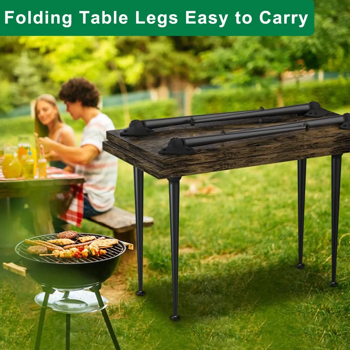 3-in-1 Metal Folding Table Legs with Adjustable Floor Protectors for Round or Square Table, Collapsible Home DIY Furniture Legs, 28/18 /14 Inch, Black, Set of 4
