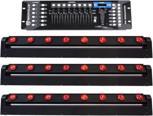 (3) Rockville MOTIONSTRIP Motorized Moving Head RGBW Color Strip Wash/Beam Light Bar Bundle with (1) Rockville ROCKFORCE 192-Channel Light/Fog DMX Lighting Controller (4 Items)