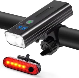 3000 Lumens Multifunctional Bike Light Set,5200 mAh Bike Light Rechargeable,Front Bike Light for Night Riding,Two LED Digital Display Design,IPX5 Waterproof,5 4 Modes Mountain Bike Lights
