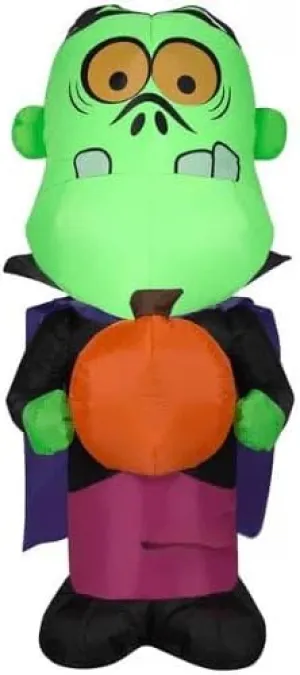 3.5' Gemmy Airblown Inflatable Frankenstein Monster Kid Holding A Pumpkin Halloween Yard Decoration 224582