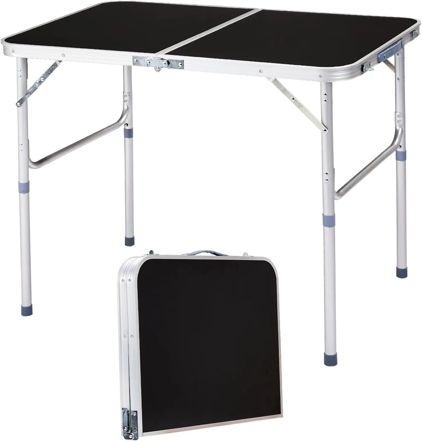 3ft Camping Tables Fold Up Lightweight, Folding Table Camping Table for Outdoor Camp Picnic Beach RV Backyards Kitchen BBQ, Portable & Foldable Design - Black, 90 x 60 x 70CM