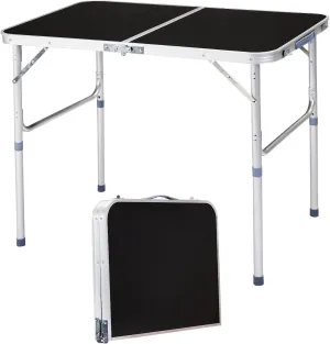 3ft Camping Tables Fold Up Lightweight, Folding Table Camping Table for Outdoor Camp Picnic Beach RV Backyards Kitchen BBQ, Portable & Foldable Design - Black, 90 x 60 x 70CM