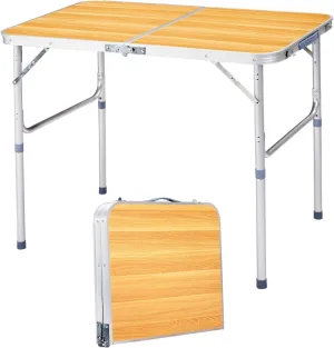 3Ft Foldable Camping Table Aluminum Frame Portable Camping Table w/Wood Color Fiberboard Top,35.43" L x 23.62" W x 27.56" H, Lightweight Design for Outdoor Cooking & Dining, Load 88 LBS Easy Use