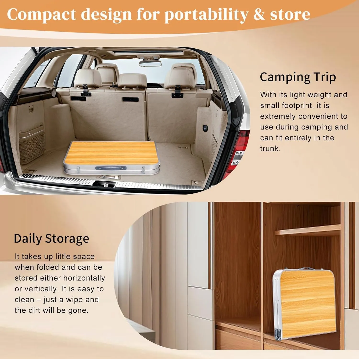 3Ft Foldable Camping Table Aluminum Frame Portable Camping Table w/Wood Color Fiberboard Top,35.43" L x 23.62" W x 27.56" H, Lightweight Design for Outdoor Cooking & Dining, Load 88 LBS Easy Use
