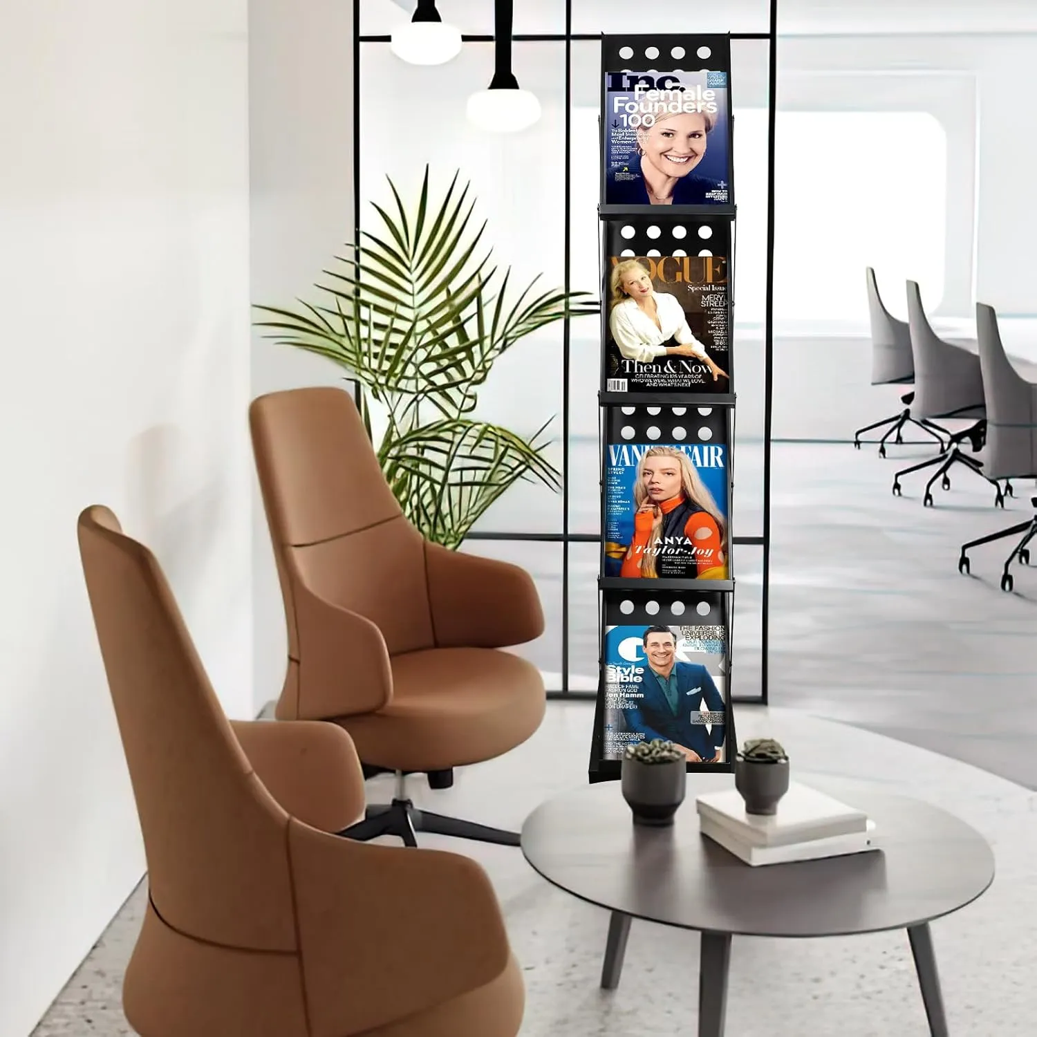 4 Pocket Folding Metal Black Literature Rack with Case Brochure Stand for Trade Show Exhibition Office Retail