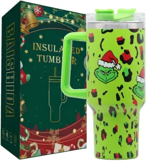 40 oz Christmas Tumbler with Handle and Straw, Stainless Steel Tumbler with Lid Straw, Car Sports Travel Christmas Gift 40oz Insulated Tumblers (Christmas 3)