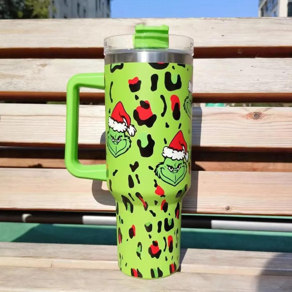 40 oz Christmas Tumbler with Handle and Straw, Stainless Steel Tumbler with Lid Straw, Car Sports Travel Christmas Gift 40oz Insulated Tumblers (Christmas 3)
