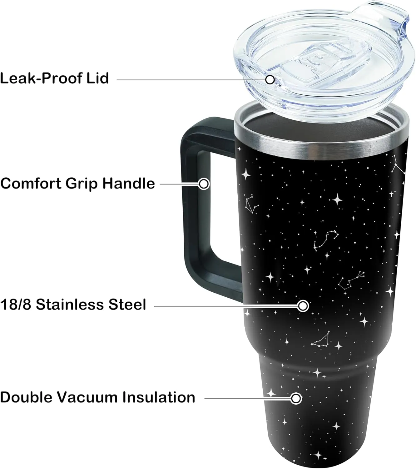 40 oz Tumbler with Handle and Straw, Stainless Steel Insulated Cup with Leak Proof Lid and Straw Lid, Keep Drinks Cold and Hot for Hours(Sun Moon)