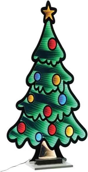 47" Decorated Christmas Tree Infinity Light, Colorful Acrylic Holiday Decor, UL Plug Included