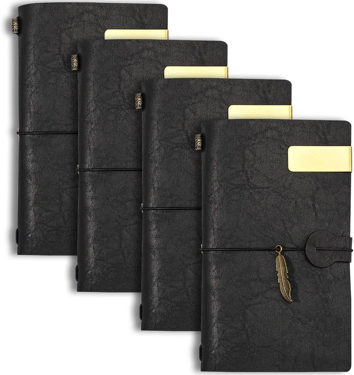 4Pack Leather Travelers Notebook - Refillable Travel Journal - Traveler's Journal, Planner, Notebook for Writing, Poets, Travelers, as a Diary or Life Planner (Black)
