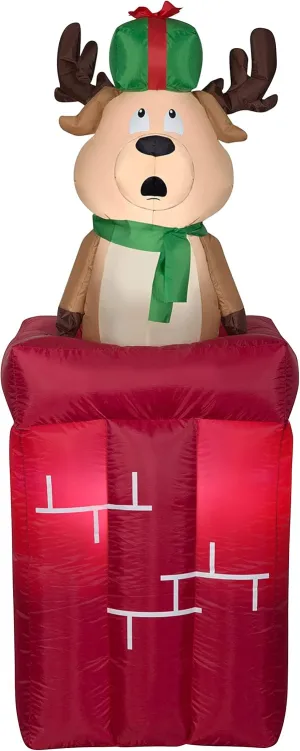 5' Gemmy Airblown Inflatable Animated Pop-Up Reindeer in Chimney