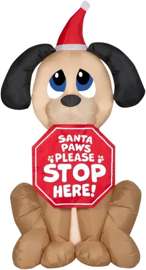 5' Gemmy Airblown Inflatable Christmas Puppy Dog w/Santa Paws Sign Yard Decoration 113413