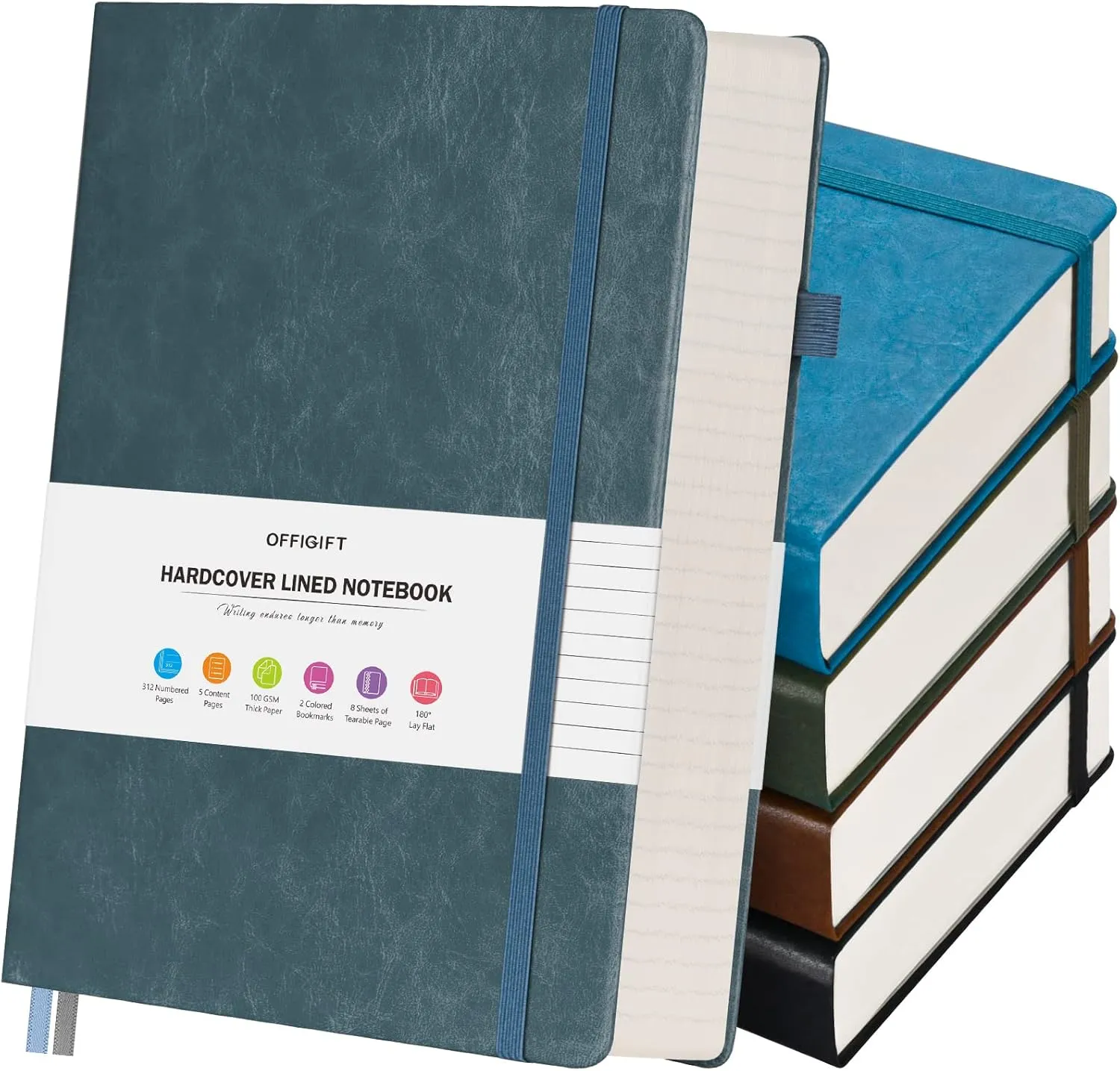 5 Pack College Ruled Notebook, 312 Numbered Pages Thick Notebooks Bulk, 100gsm No Bleed Paper Hardcover Leather Journal, Lined Journal Notebook Set for Women Men School Office, A5, Multicolor