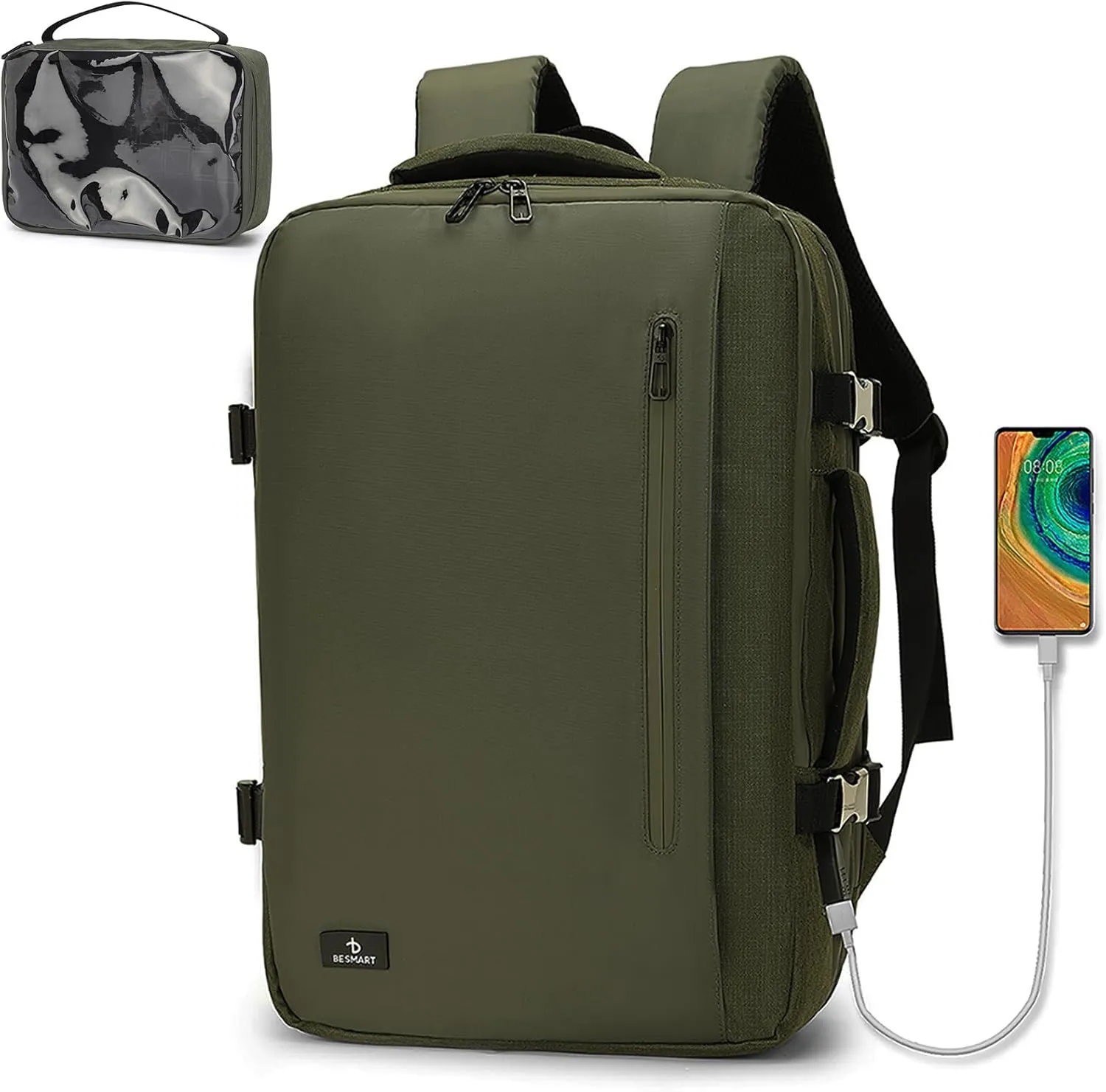 50L Large Extendable Travel Backpack for Men Women, Flight Approved Carry on Backpacks fits 17”Laptop, TSA Waterproof Bags with USB Charger Port/Washbag Cube/Anti-Thief Bag/Luggage sleeve