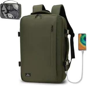 50L Large Extendable Travel Backpack for Men Women, Flight Approved Carry on Backpacks fits 17”Laptop, TSA Waterproof Bags with USB Charger Port/Washbag Cube/Anti-Thief Bag/Luggage sleeve
