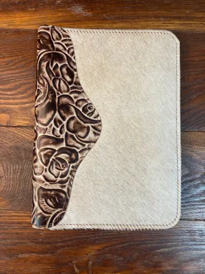 5" x 7" Tan Hair-on-Hide and Brown Rose Embossed Leather Notebook