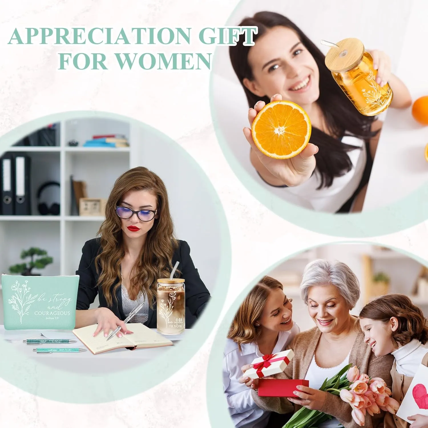 6 Pcs Christian Gift for Women Faith Be Still and Know 16 oz Tumbler Aesthetic Cup A6 Leather Religious Journal Ballpoint Pen Makeup Bag for Sunday School Godmother