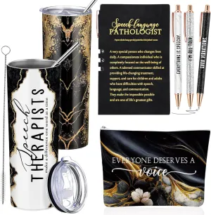 6 Pcs Speech Therapist Gifts SLP Gifts for Speech Language Pathologist 20 oz Tumbler Makeup Bag A6 Notebook Ballpoint Pen SLP Graduation Gift Appreciation Gift for Teacher Therapist (Black)