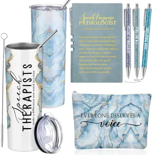 6 Pcs Speech Therapist Gifts SLP Gifts for Speech Language Pathologist 20 oz Tumbler Makeup Bag A6 Notebook Ballpoint Pen SLP Graduation Gift Appreciation Gift for Teacher Therapist (Blue)