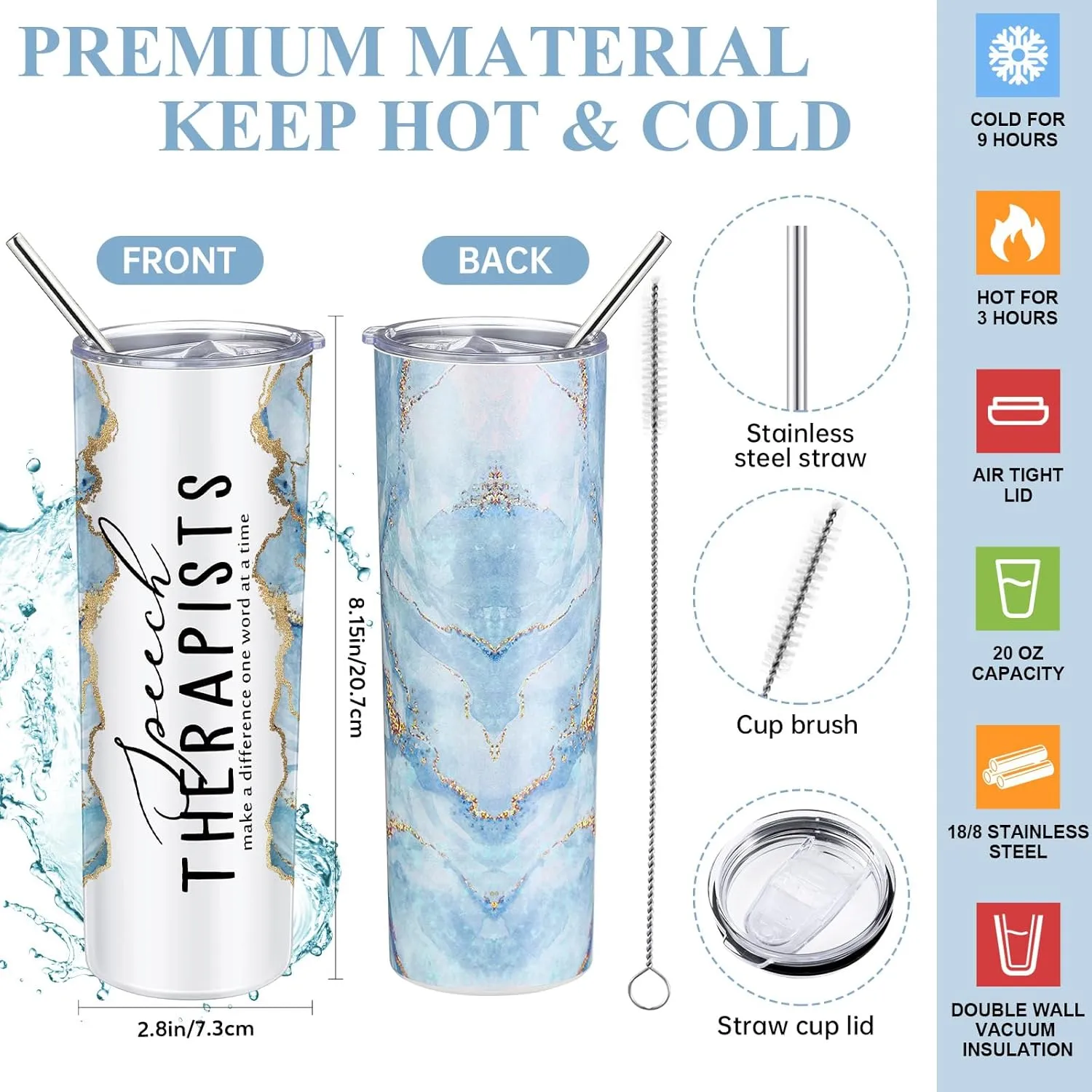 6 Pcs Speech Therapist Gifts SLP Gifts for Speech Language Pathologist 20 oz Tumbler Makeup Bag A6 Notebook Ballpoint Pen SLP Graduation Gift Appreciation Gift for Teacher Therapist (Blue)