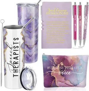 6 Pcs Speech Therapist Gifts SLP Gifts for Speech Language Pathologist 20 oz Tumbler Makeup Bag A6 Notebook Ballpoint Pen SLP Graduation Gift Appreciation Gift for Teacher Therapist (Purple)