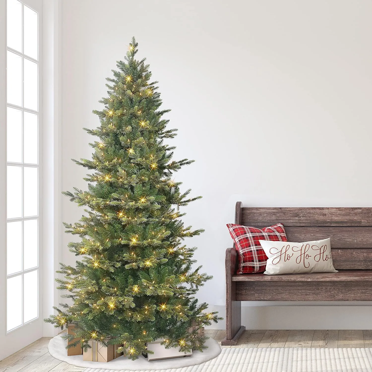 6.5 ft Pre-lit Slim Royal Majestic Douglas Fir Downswept Tree, 1862 PE/PVC Tips, 350 UL Clear Incandescent Lights