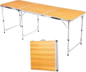 6Ft Outdoor Folding Table Sturdy Aluminum Camping Table w/Fiberboard Top, 3 Adjustable Height 71" L x 23.8" W Tabletop, Compact Foldable Design, Easy Clean Surface for Indoor/Outdoor Use, Load 88 LBS
