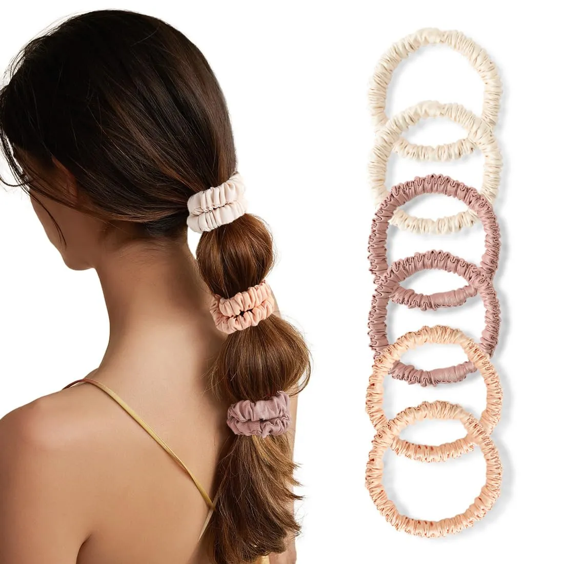 6PCS Silk Scrunchies for Women, 100% Mulberry Silk Hair Ties, Scrunchies for Women Girls, Elastic Ponytail Holders No Damage