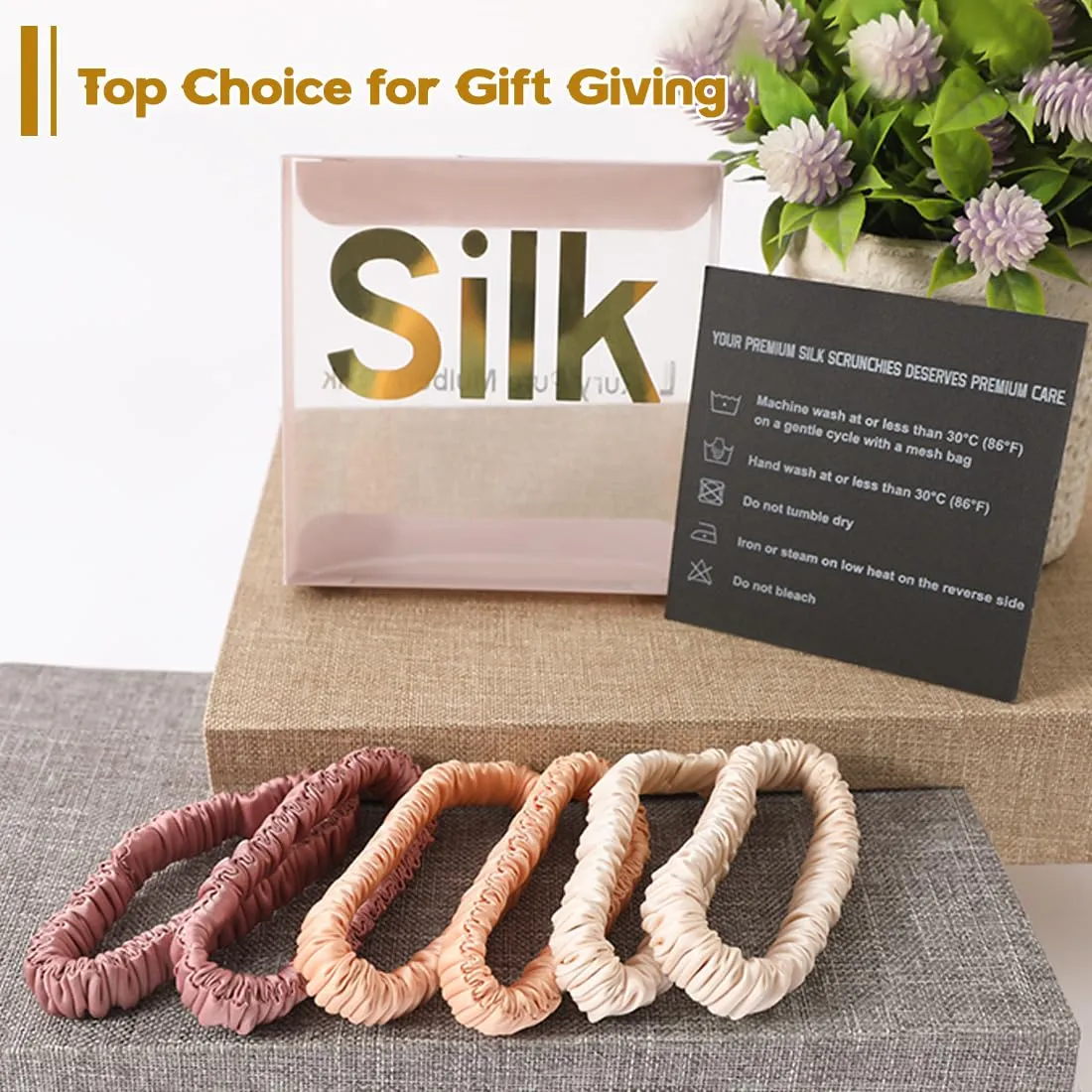 6PCS Silk Scrunchies for Women, 100% Mulberry Silk Hair Ties, Scrunchies for Women Girls, Elastic Ponytail Holders No Damage