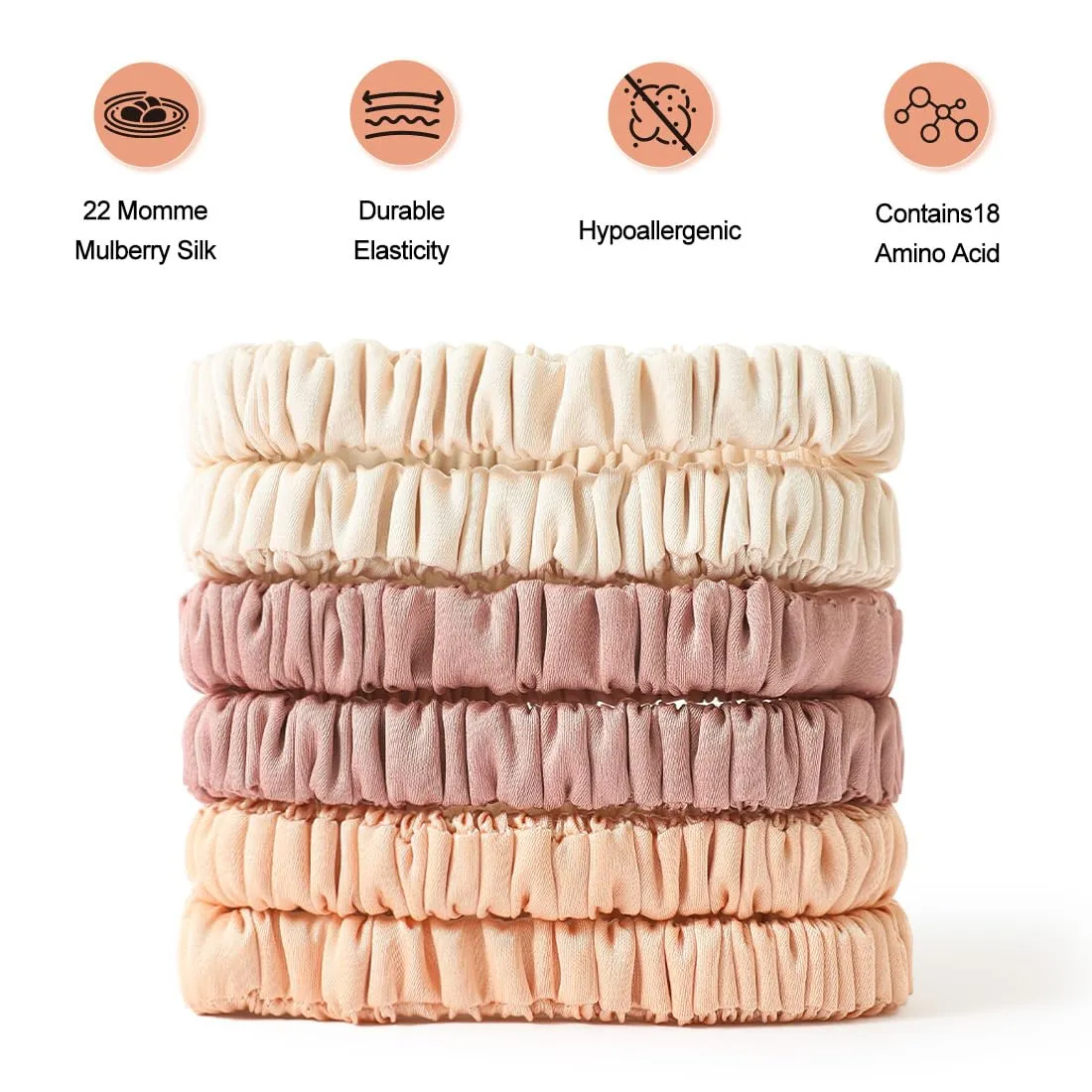 6PCS Silk Scrunchies for Women, 100% Mulberry Silk Hair Ties, Scrunchies for Women Girls, Elastic Ponytail Holders No Damage