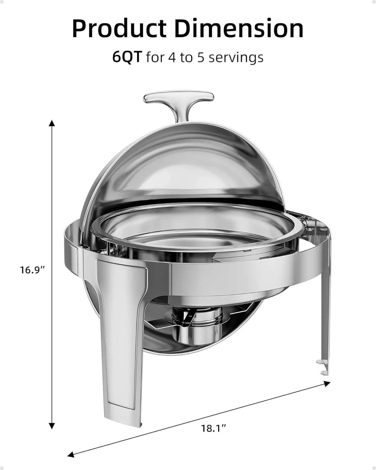 6QT Roll Top Chafing Dish Buffet Set, Food-Grade Stainless Steel Commercial Chafer for Catering, Parties, and Weddings, Round