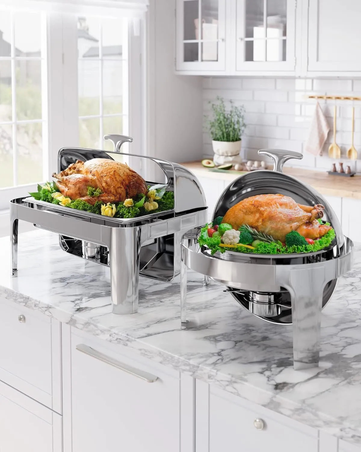 6QT Roll Top Chafing Dish Buffet Set, Food-Grade Stainless Steel Commercial Chafer for Catering, Parties, and Weddings, Round