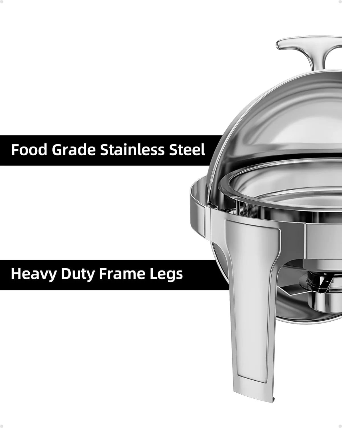 6QT Roll Top Chafing Dish Buffet Set, Food-Grade Stainless Steel Commercial Chafer for Catering, Parties, and Weddings, Round