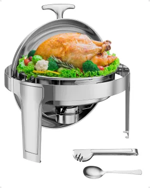 6QT Roll Top Chafing Dish Buffet Set, Food-Grade Stainless Steel Commercial Chafer for Catering, Parties, and Weddings, Round