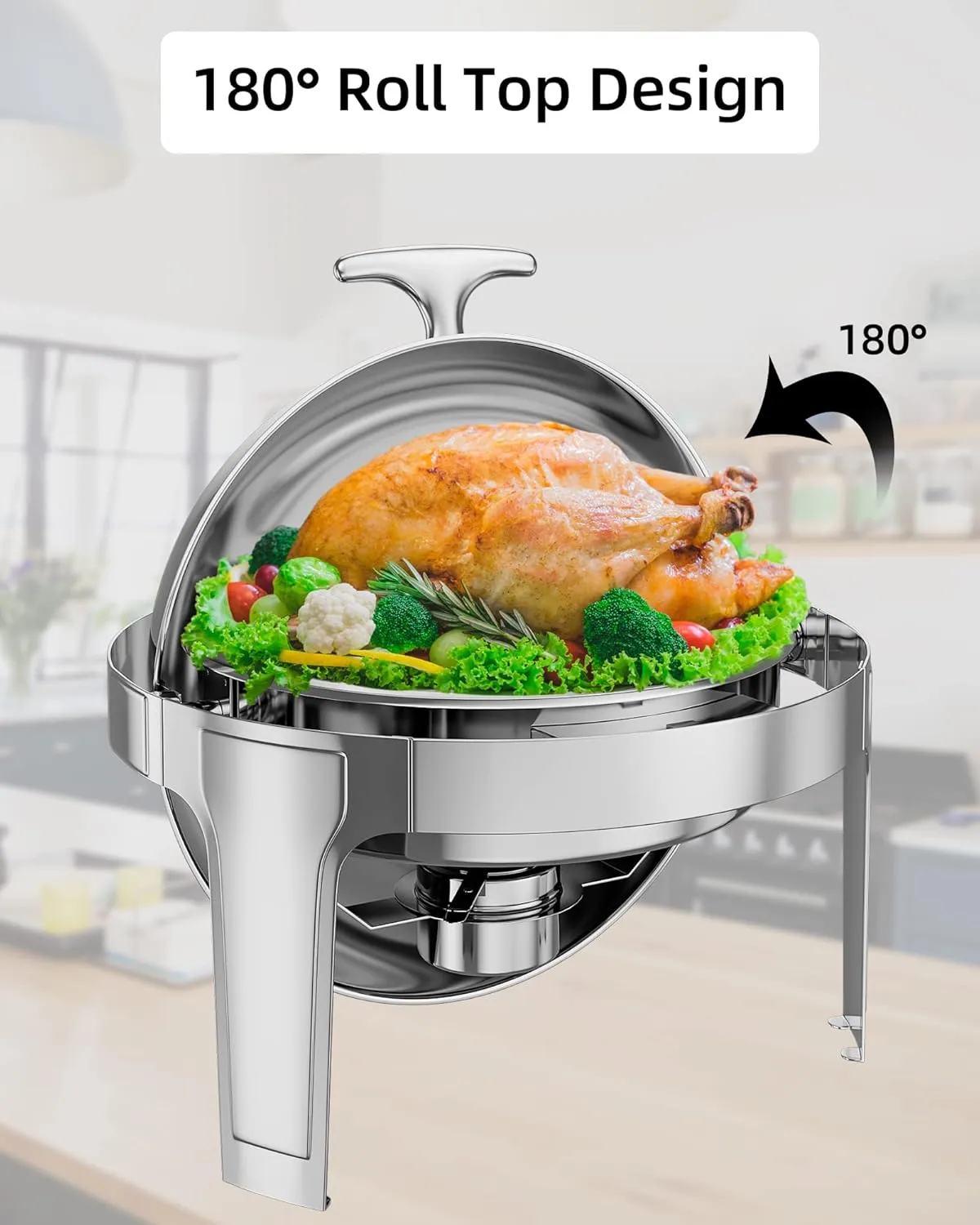 6QT Roll Top Chafing Dish Buffet Set, Food-Grade Stainless Steel Commercial Chafer for Catering, Parties, and Weddings, Round