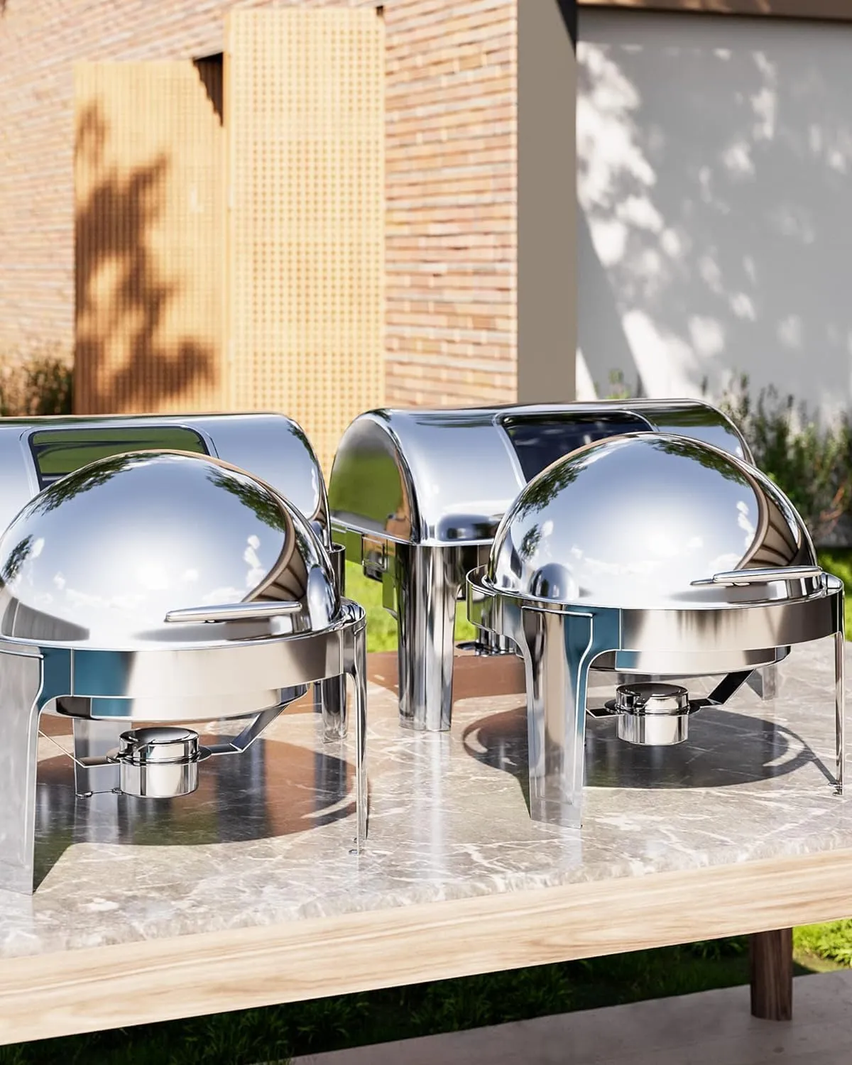 6QT Roll Top Chafing Dish Buffet Set, Food-Grade Stainless Steel Commercial Chafer for Catering, Parties, and Weddings, Round