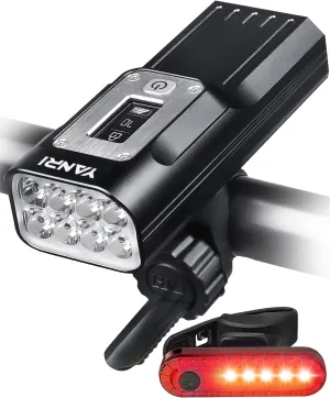8 LED 2000 Lumen Bike Lights, Ultra Bright Bike Headlight with Battery Display, 10000 mAh USB-C Rechargeable Bicycle Light, Mountain Road