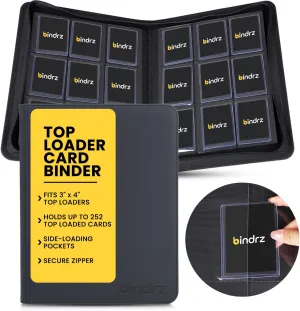 9 Pocket Top Loader Binder - Holds 252 Toploaders - Archival Safe Ringless Zipper Album - Side Loading Pockets for CCG TCG MTG and Sports Cards in Plastic Holders (Black)
