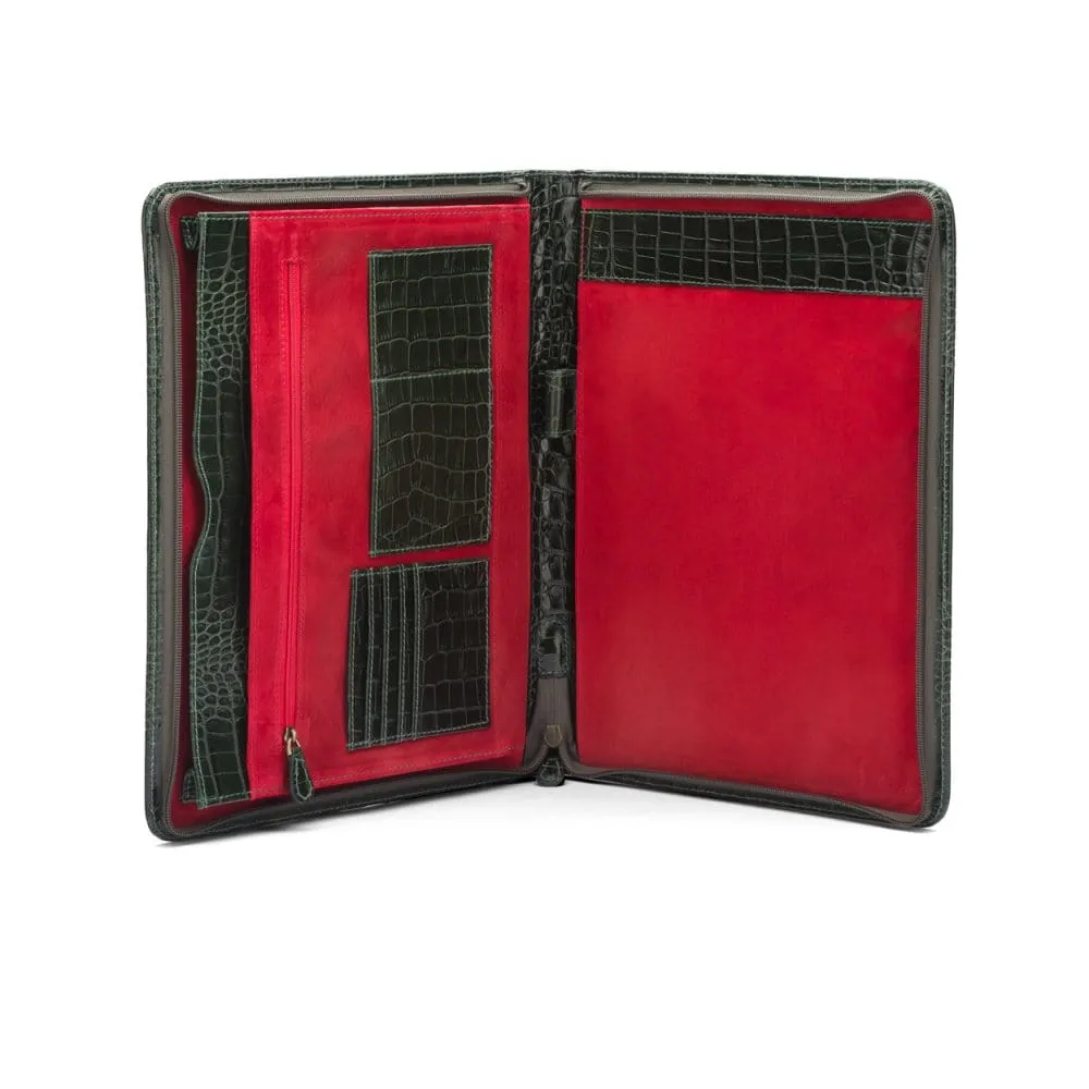 A4 Leather Notepad Folder - Green Croc-Effect