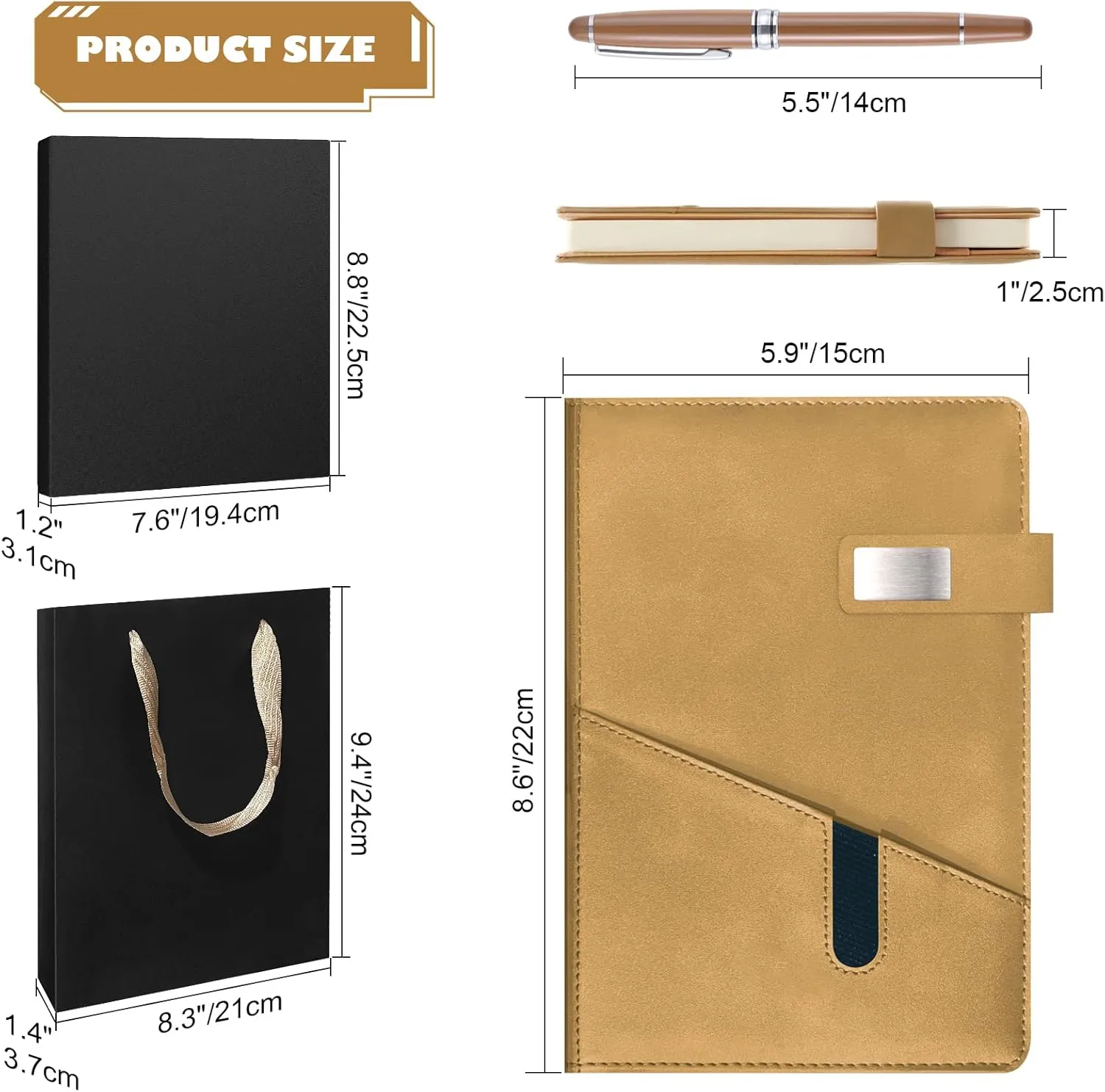 A5 Lined Leather Notebook and Pen Set with Gift Box, 241 Pages Refillable Journal with Pocket and Magnetic Buckle, Hardcover Daily Diary for Men and Women Business Travel Personal Writing- Khaki