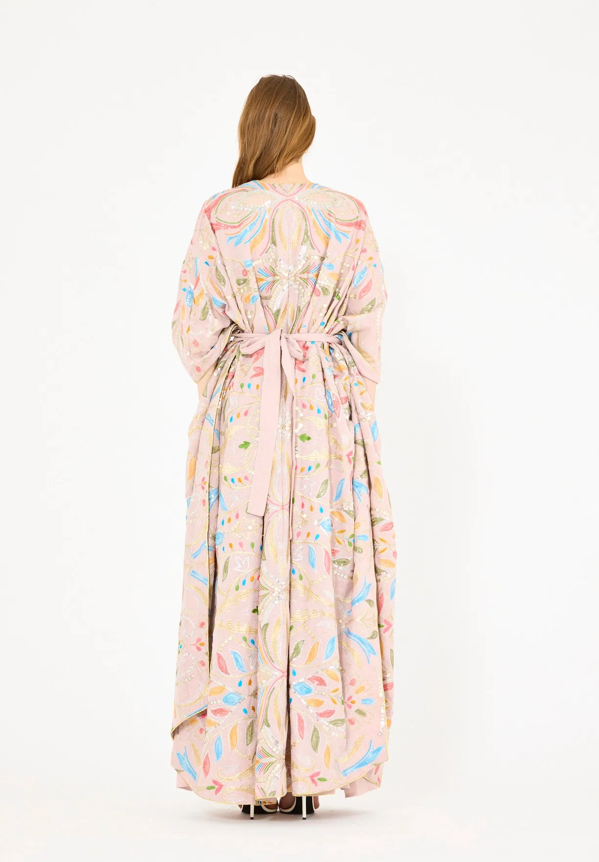 Abstract Multicolor Embroidered Bisht & Dress Set