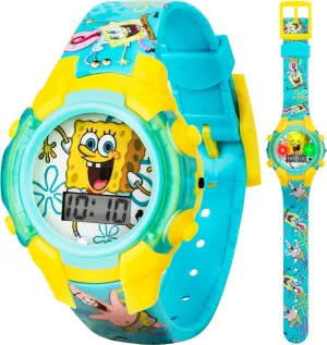 Accutime Nickelodeon Spongebob Squarepants Kids LCD Watch with LED Lights - Colorful Character Strap, Interactive Flashing Display, Comes in Collectible Tin Box
