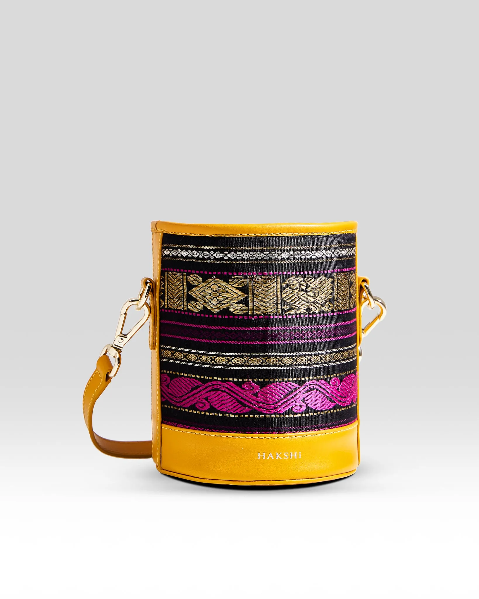 Adhya Pure Zari Bucket Bag Black & Yellow