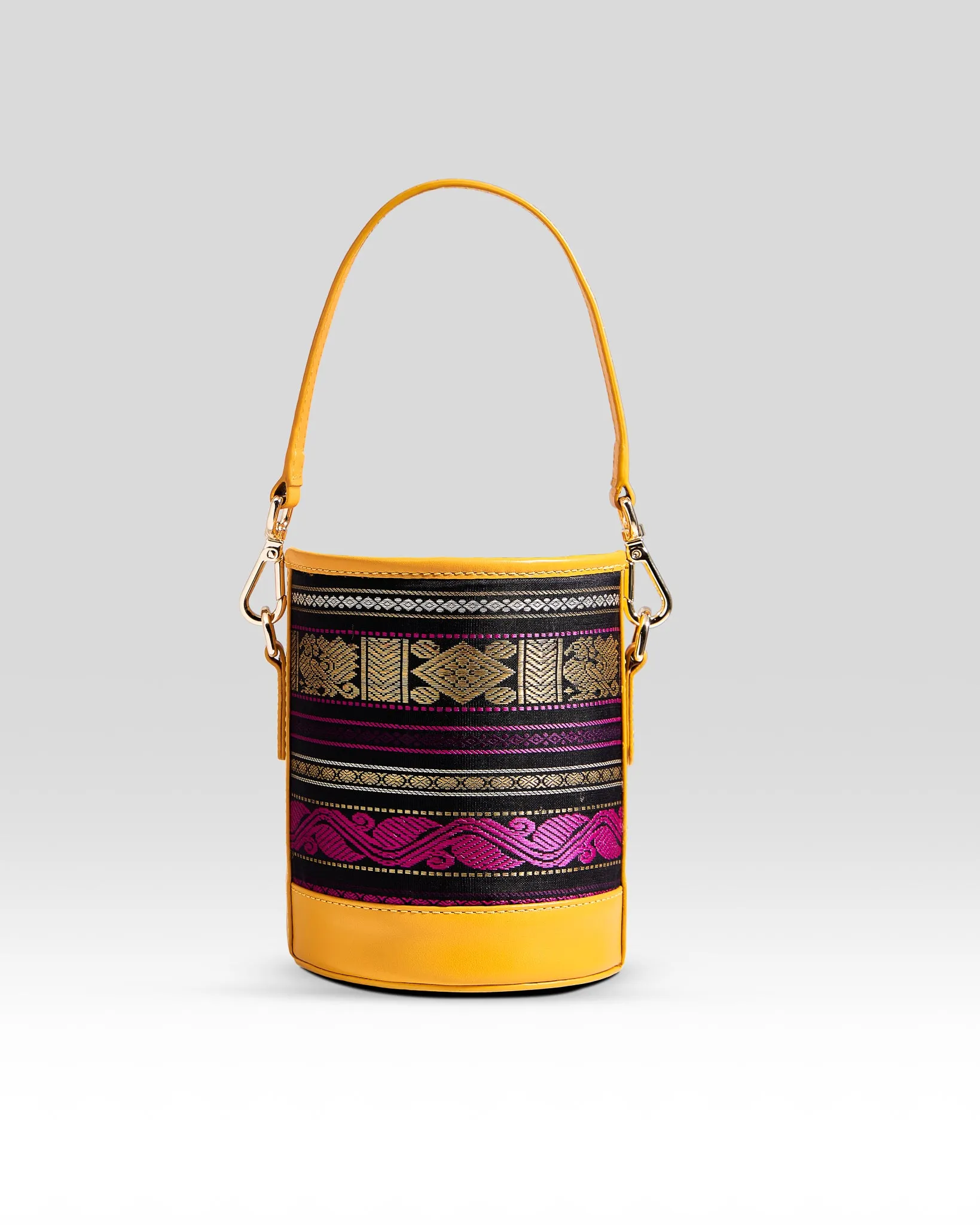Adhya Pure Zari Bucket Bag Black & Yellow