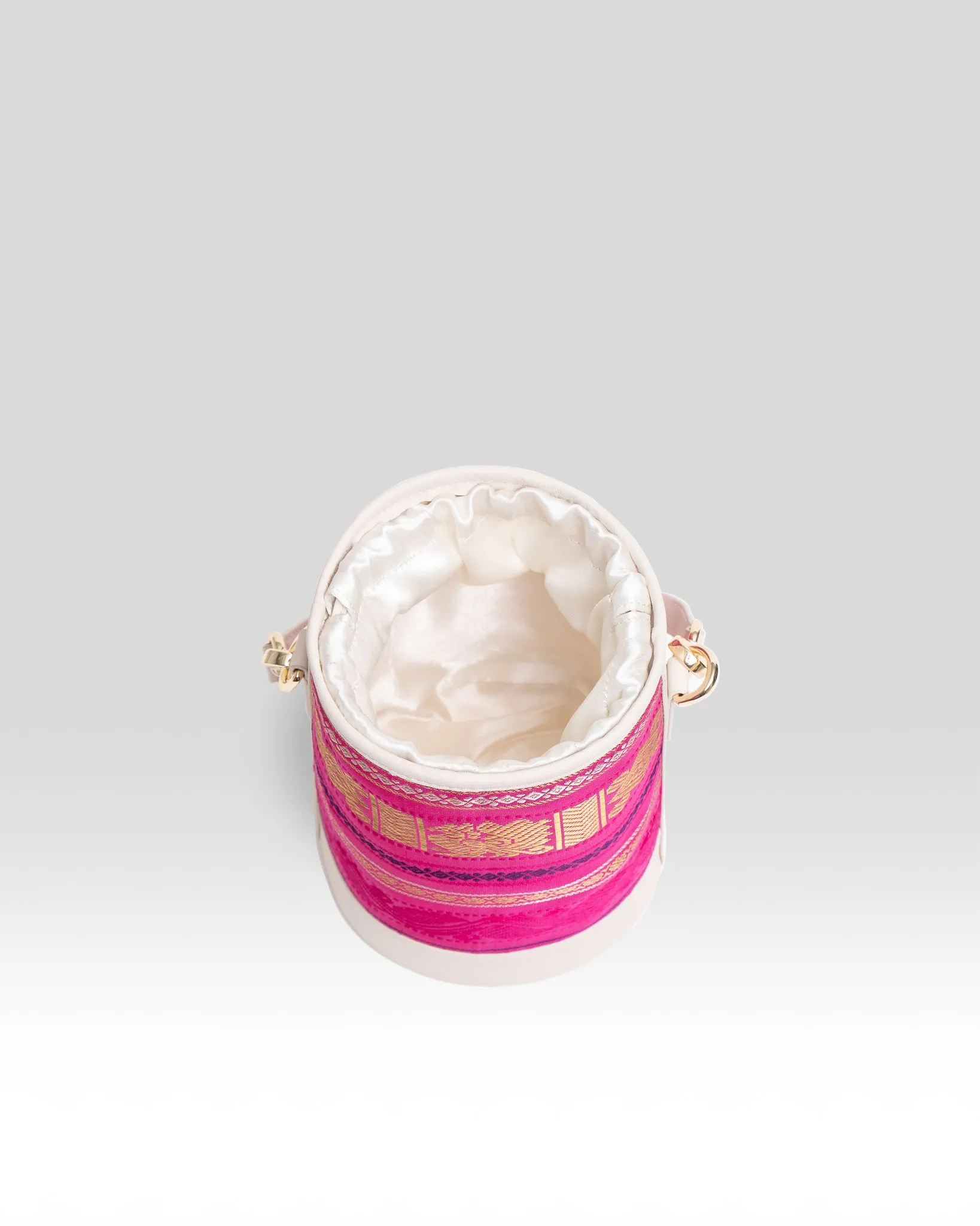 Adhya Pure Zari Bucket Bag Rani Pink & Ivory